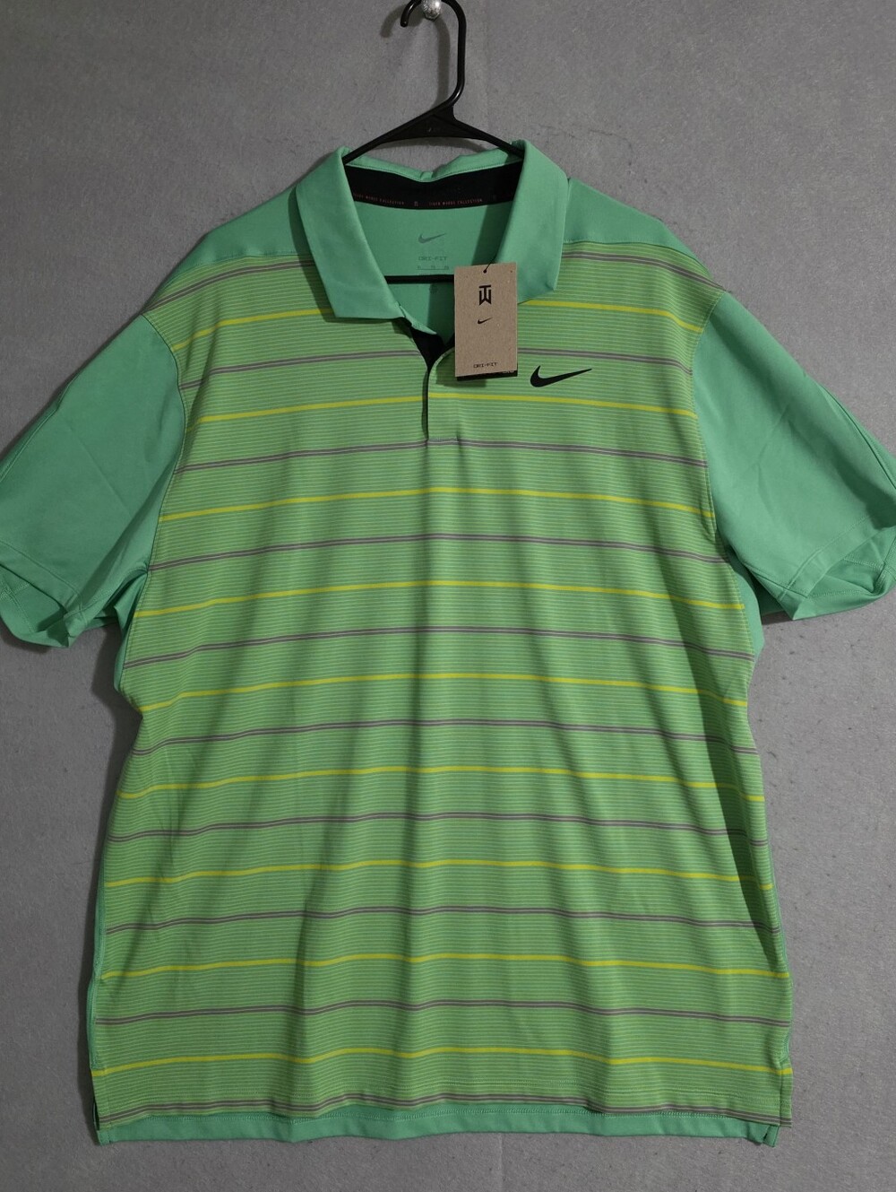 NWT Nike Mens Tiger Woods Green Striped Performance Golf Polo DR5318 Size XL